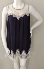 Umgee USA Lace Baby Doll Sleeveless Tunic Swing Dress Navy Blue Plus XL - New!