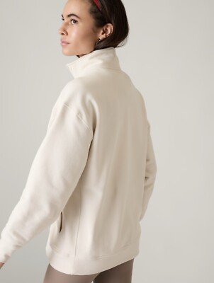 Athleta Forever Fleece 1/4 Zip Sweatshirt Size L Large Bone