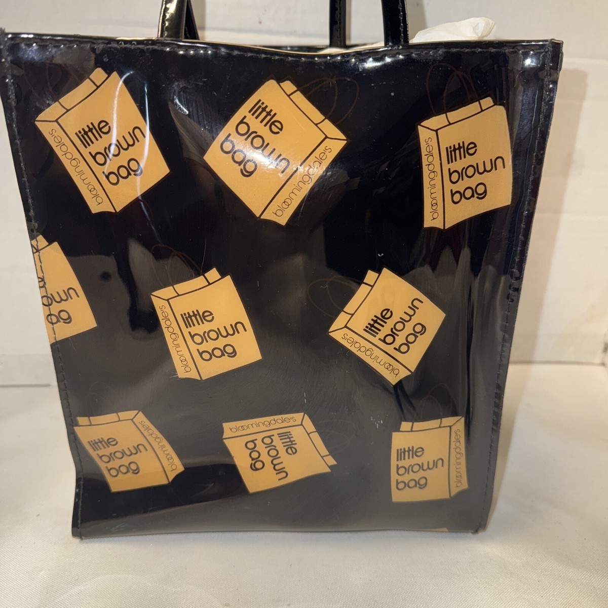 Bloomingdales Little Brown Bag Print PVC Lunch Tote Shopping Bag