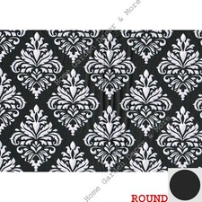 BLACK WHITE DAMASK Flowers Thin Flannel Backing Vinyl TABLECLOTH 60" Round