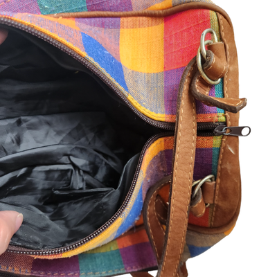 Cedano Leather Guatemala Loomed Backpack Shoulder Bag Check Plaid Boho Small Cedano Leather Guatemala Loomed Backpack Shoulder Bag Check  main image 2