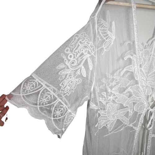 White Lace Duster Y2K Cut Cottagecore Mesh Romantic Beachy One Size Plus Cupshe - Picture 5 of 11