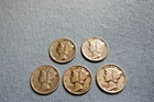 LOT OF (5) 1941-S, 41-S, 42-S, 43-S, 45-S Silver Mercury Dimes