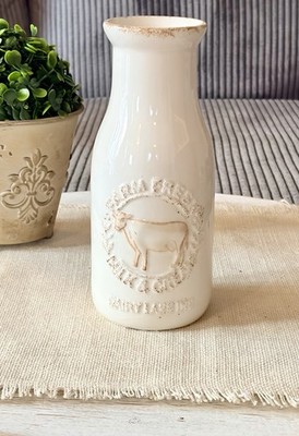 Farmhouse Milk Jar Bottle Vase | 8'' Ceramic Embossed Cow Rustic Decor