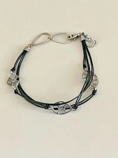 SILPADA B2476 Sterling Silver Leather Multi Cord Charm Adjustable Bracelet