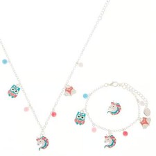 Animal Charm Bracelet Necklace Ring Jewellery Set Kids Girls Christmas Gift