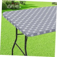 Rectangle Vinyl Table Cloth, Elastic Fitted 72" x 30" Rectangular 1 Grey