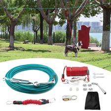 50FT Dog Run for Yard Heavy Duty with 10FT Tie Out Cable, Outdoor Leash Troll...