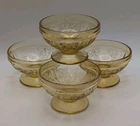 4 Vintage Federal Glass Sharon Amber Yellow Cabbage Rose Dessert Glasses💛