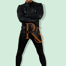 Men's Jumpsuit Black Leather Jumpsuit In Genuine Soft Lambskin Leather Jumpsuit