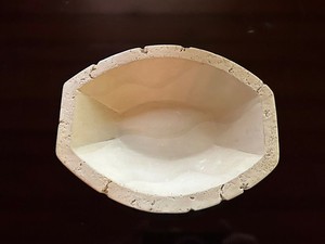 Cream Colored Stone Oval Shaped Soap Dish with Distressed Look 