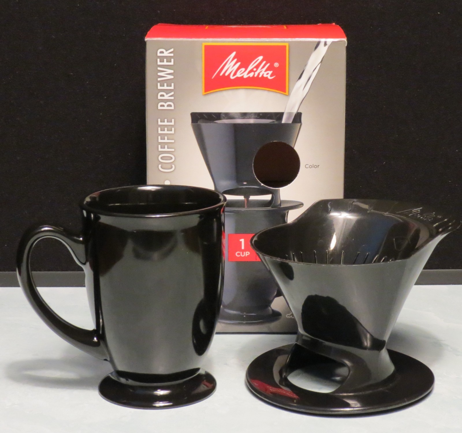 Melitta Pour-over Coffee Brewer Mug Cup Ready Set Joe Black