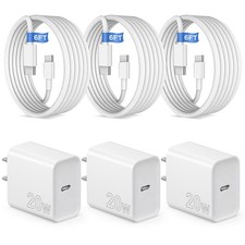 Fast Charger For iPhone 17 16 15 USB C To C 6FT Cable 20W PD Wall Adapter Plug