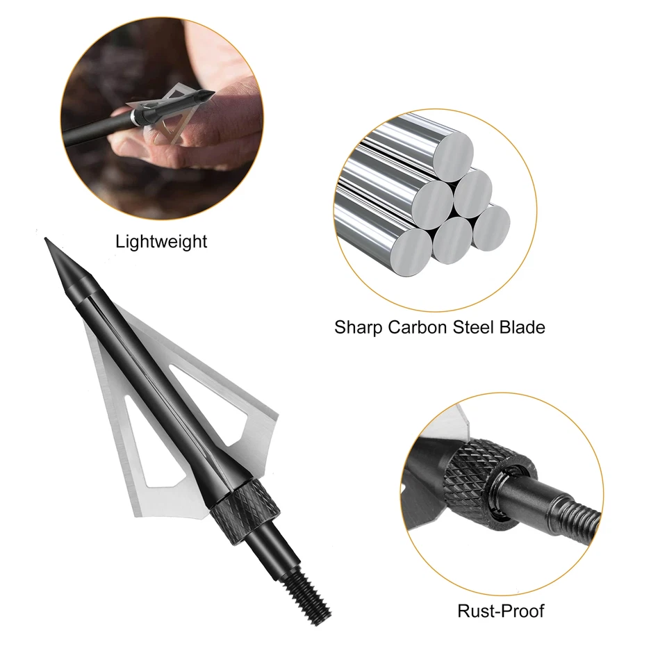 12 Pcs 100 Grain 3-Blade Hunting Broadheads for Crossbow & Compound Bow - Image 3 of 4