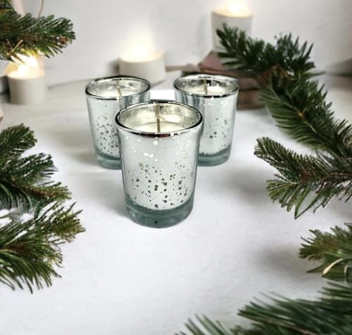  Unscented Mercury Glass Votive Candles, 2" Filled Candle Jars for Silver - Image 4 of 4