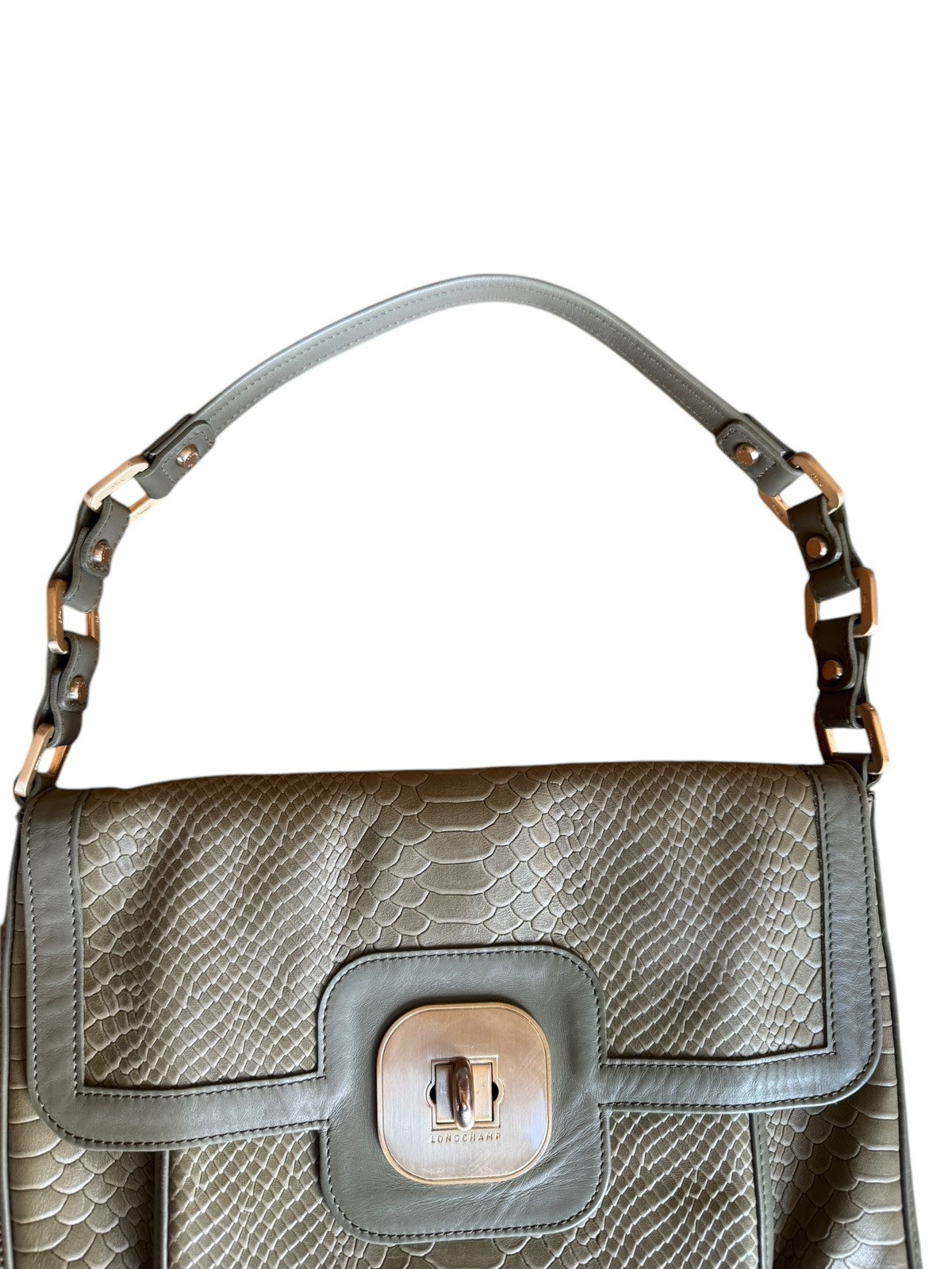 Longchamp Gatsby Avocado Green Python Embossed Le… - image 2
