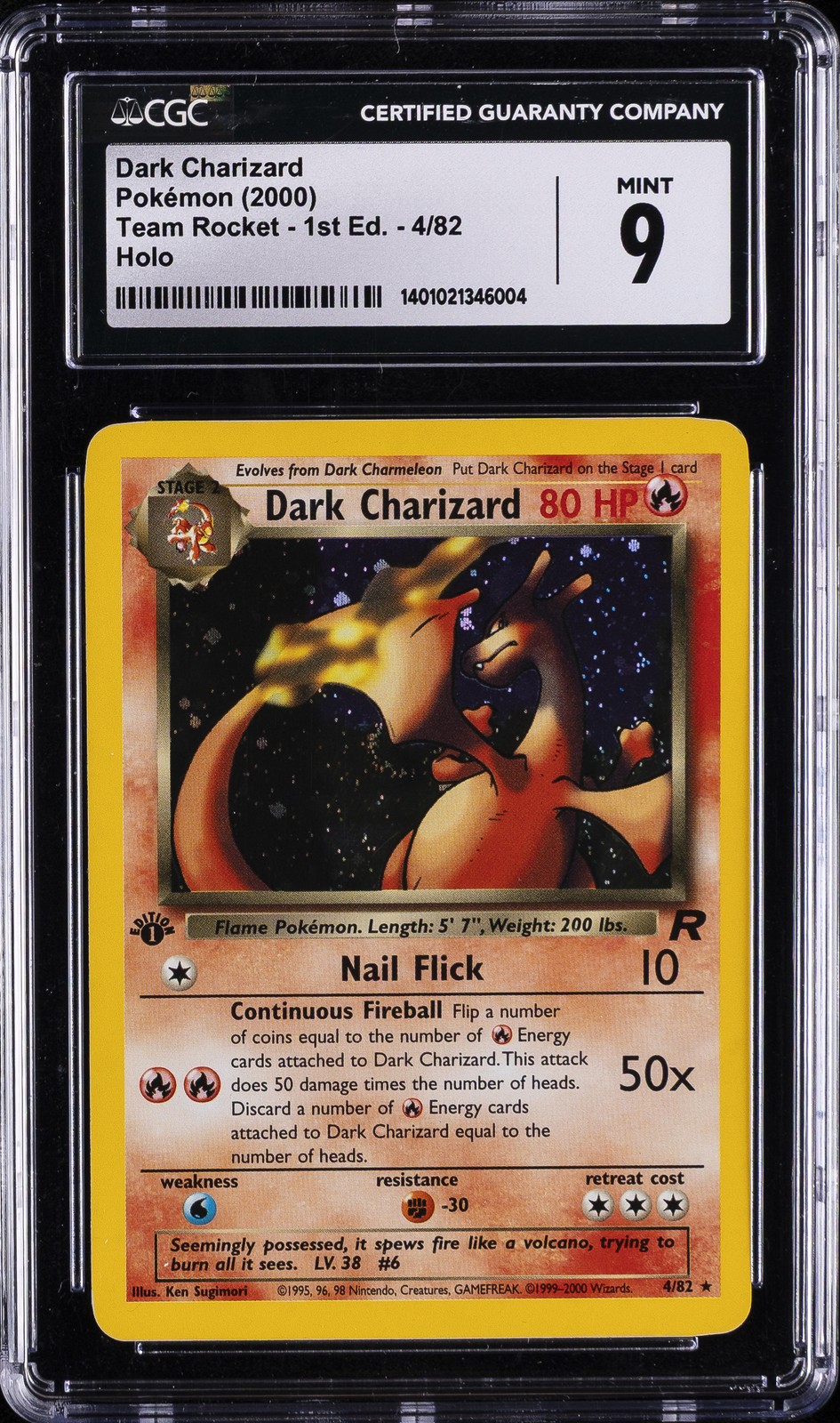 2000 POKEMON TEAM ROCKET 1ST EDITION HOLO #4/82 DARK CHARIZARD CGC 9