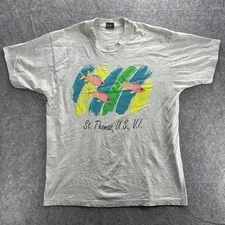 Vintage St Thomas USVI Shirt Mens XL Gray Fish Graphic Tee Screen Stars USA 90s