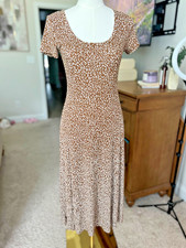 dresses for women casual midi brown dress’s with white animal print and spilt