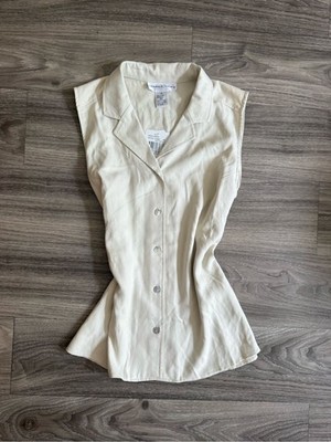 Vintage August Silk 100% silk ivory sleeveless button up blouse NWT