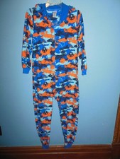 Boys Childrens Place Blue Camo Sports Print Hooded One Piece Pajamas 14