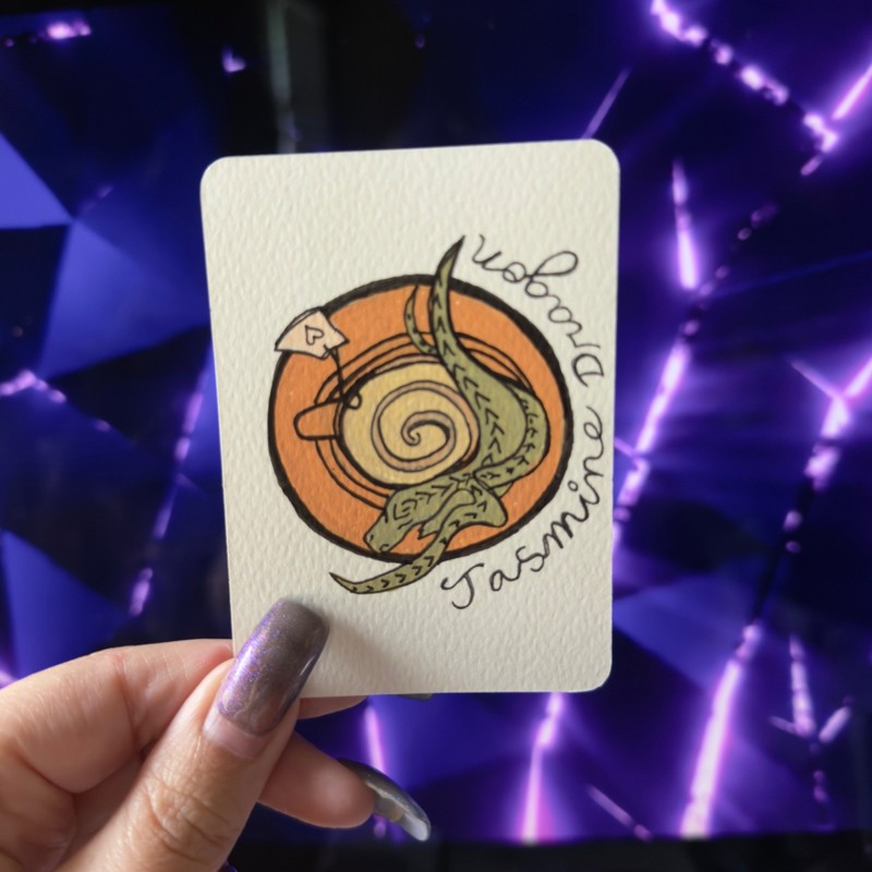 ACEO Jasmine TEA DRAGON Illustrated OOAK Fantasy Herbal Art Card