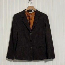 Chico's Silk Lined Blazer Jacket Brown Textured 3 Button Professional Size 1 M