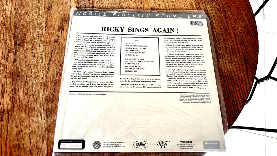 RICKY NELSON RICKY SINGS AGAIN MFSL MOBILE FIDELITY SOUND LAB SEALED - Image 2 of 2