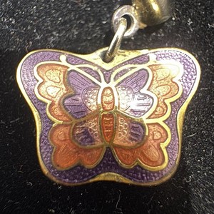 Authentic Vintage Gold Plated Cloisonne Colorful Butterfly Charm/Pendant