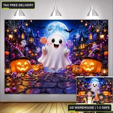 Halloween Backdrop 7x5ft Cute Ghost Pumpkin Vinyl Party Photo Booth Decor
