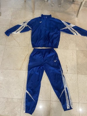 Vintage Reebok Track Suit Blue White Jacket Pants Nylon Shell 90s Mens Large