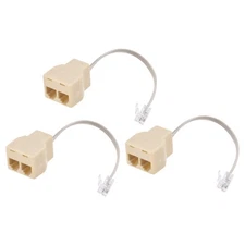 3PCS Phone Jack Splitter 6P4C Male to 2 Female Way Socket Adapter with Cord
