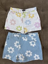 2 Lot Originality Girls XL Flower Shorts Summer Beach Blue White