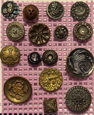 16 ANTIQUE Victorian STARS + MOON + Blue Tinted + Cut Steel + Flowers + Square