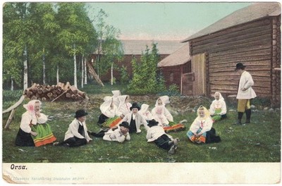 Orsa Sweden Children Sitting Laying on Ground Folk Attire Vintage Postcard UNP