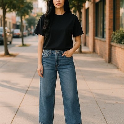 NEW GOOD AMERICAN Good Waist Palazzo Wide Leg Jeans in Blue Size 8/29 High Waist