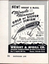 1954 Print Ad Wright & McGill Miracle Minnow Fishing Lures Denver,CO