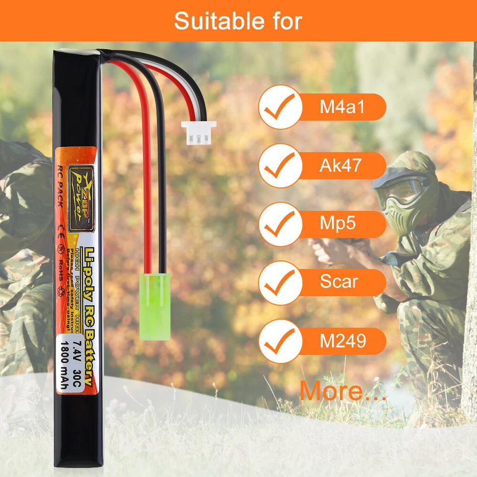 Batería LiPo Stick 7.4V 1800mAh 30C con Mini Enchufe Tamiya para Pistolas de Airsoft Rifle Foto 3 de 4
