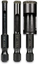 Montana MB-65230 3 Pcs. Diamond/Tile Drill bit Set 3/16", 1/4", 1/2" Made in USA