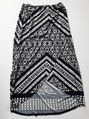 Lucy & Laurel Maxi Skirt sz Large Long  Stretch Black Cream Elastic waist