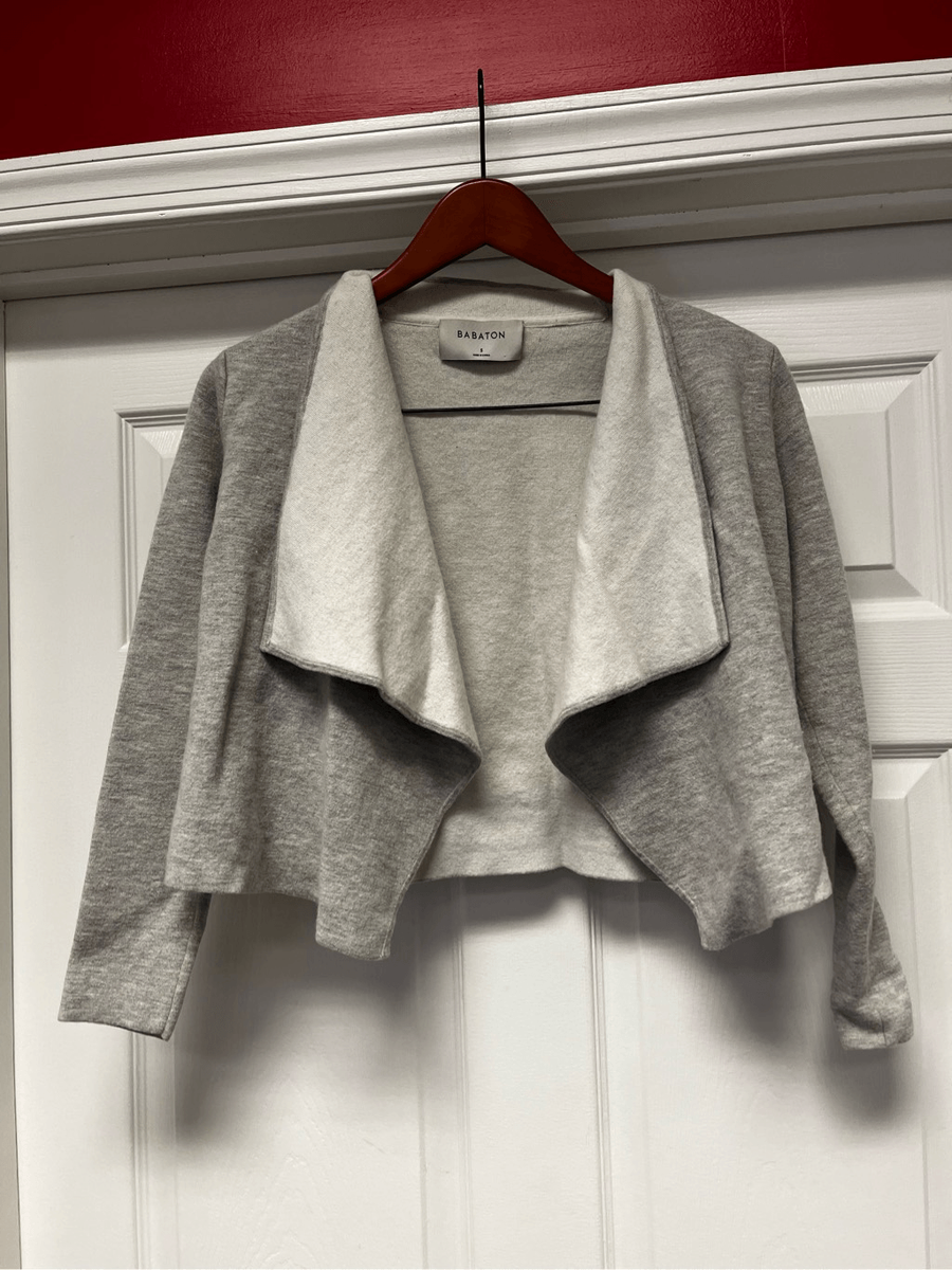 Aritzia Babaton Gray Wool/ Linen Open Front Cropped Waterfall