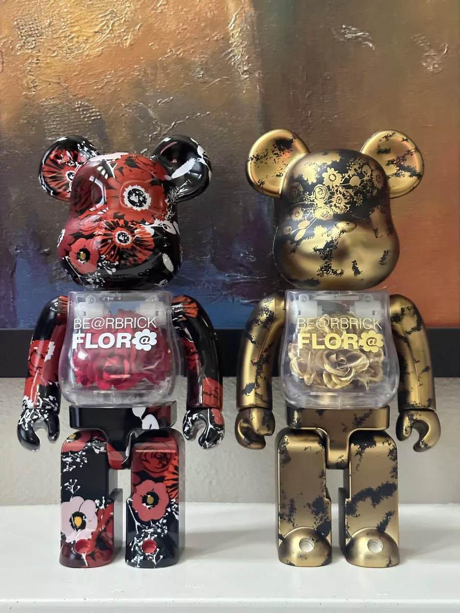 Rare Flora Flor@ Gold + Red 400% Bearbrick 2pcs set Authentic US Seller