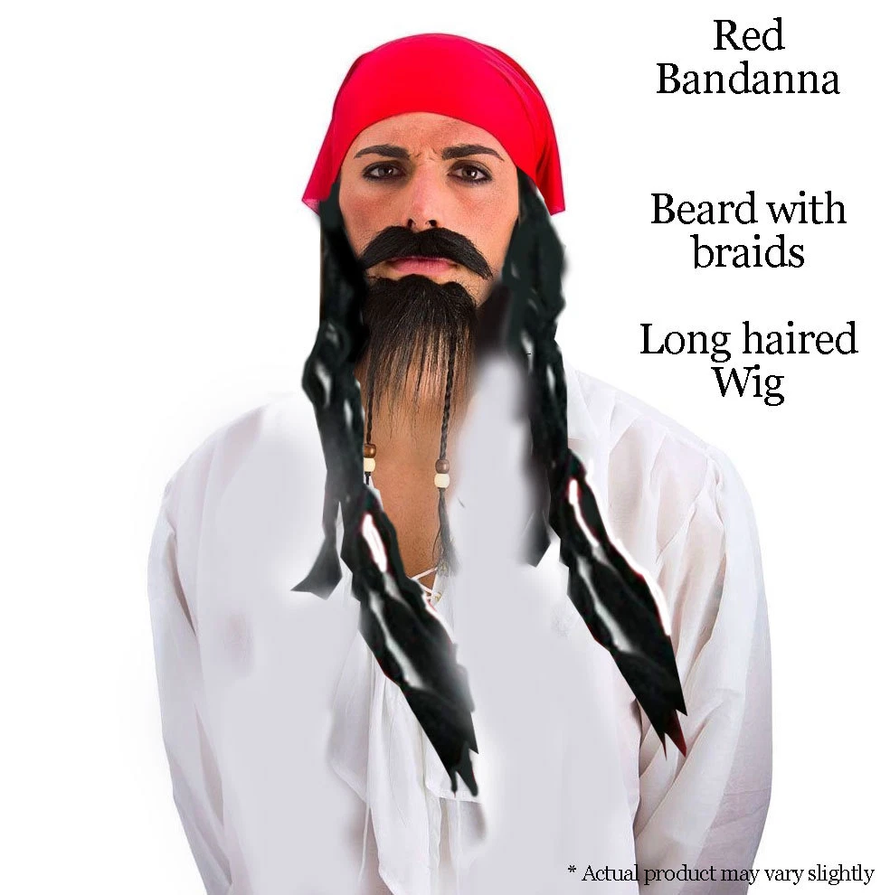 Pirate Bandana Scarf with Wig Dreads Hair Beads Jack Sparrow