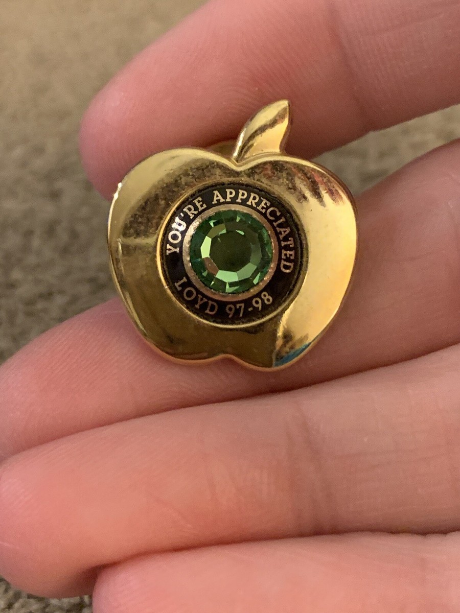 Vintage Your Appreciated Green Stone Apple Gold Tone Enamel Lapel