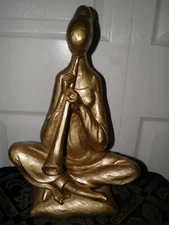 Vintage Mid Century Modern Musician Sculpture Gold Color 1961 Signed 16x10x7"MCM