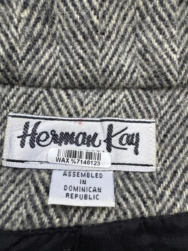 Abrigo Herman Kay Pea Mujer 6 Gris Lana Espiga Doble Pecho Dinero Antiguo De Colección Foto 3 de 4