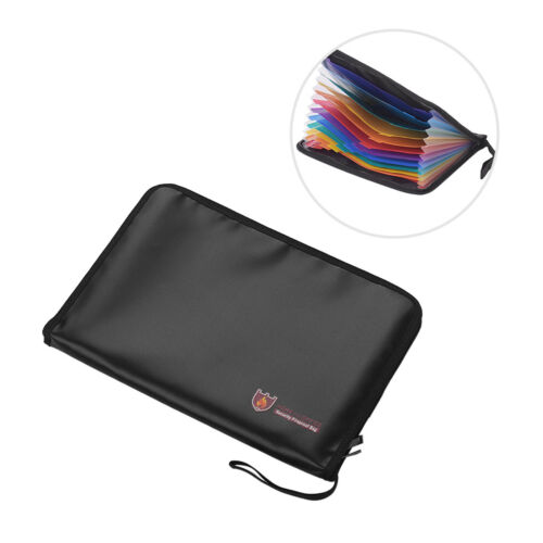 Fireproof Document Bags A4 12 Pockets for Cash Passport Files Office M1W8