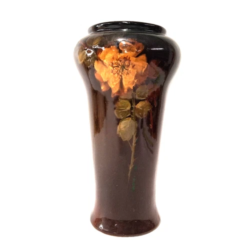 Roseville Rozane Style Vase Hand Painted Floral Brown Art Pottery AS IS