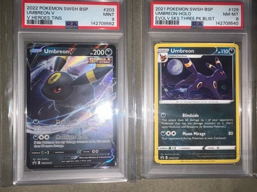 Pokemon Umbreon SWSH 129 Black Star Promo PSA 8 & Umbreon V Holo SWSH203 PSA9!