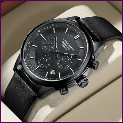 Hannah Martin Brand Men Watch Multifunctional Timing Dial Casual Sports Leather